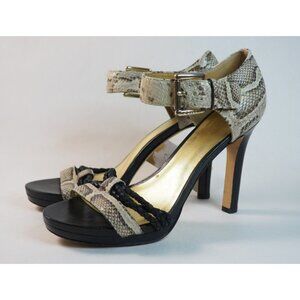 Coach Bryana Black & Tan Snakeskin Ankle Strap High Heel Sandals, Size 7.5